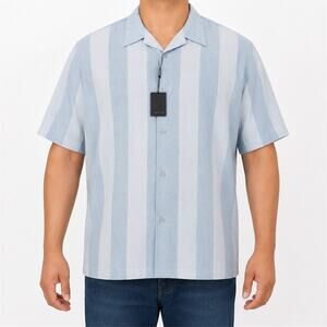 NEW Montique Shirt Mens 2XL Blue Striped Button Up Short Sleeve Camp Casual